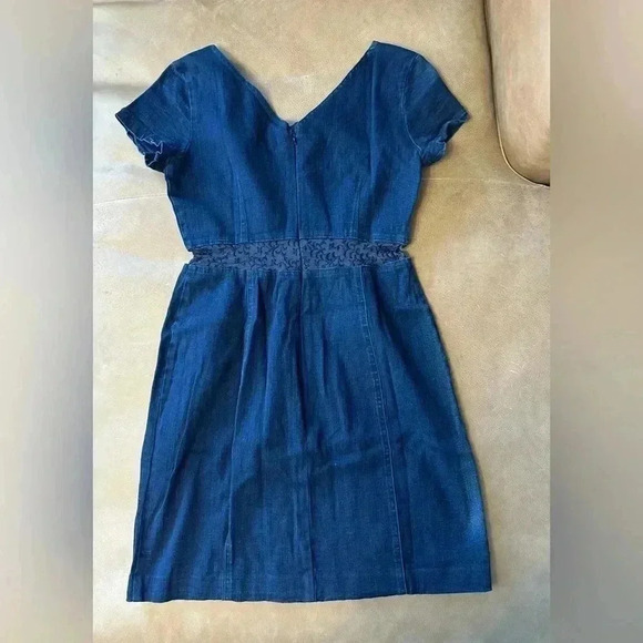 Dennis Goldsmith Vintage Denim Short Sleeve Mesh Knee Length Dress Sz 6 - Picture 6 of 8